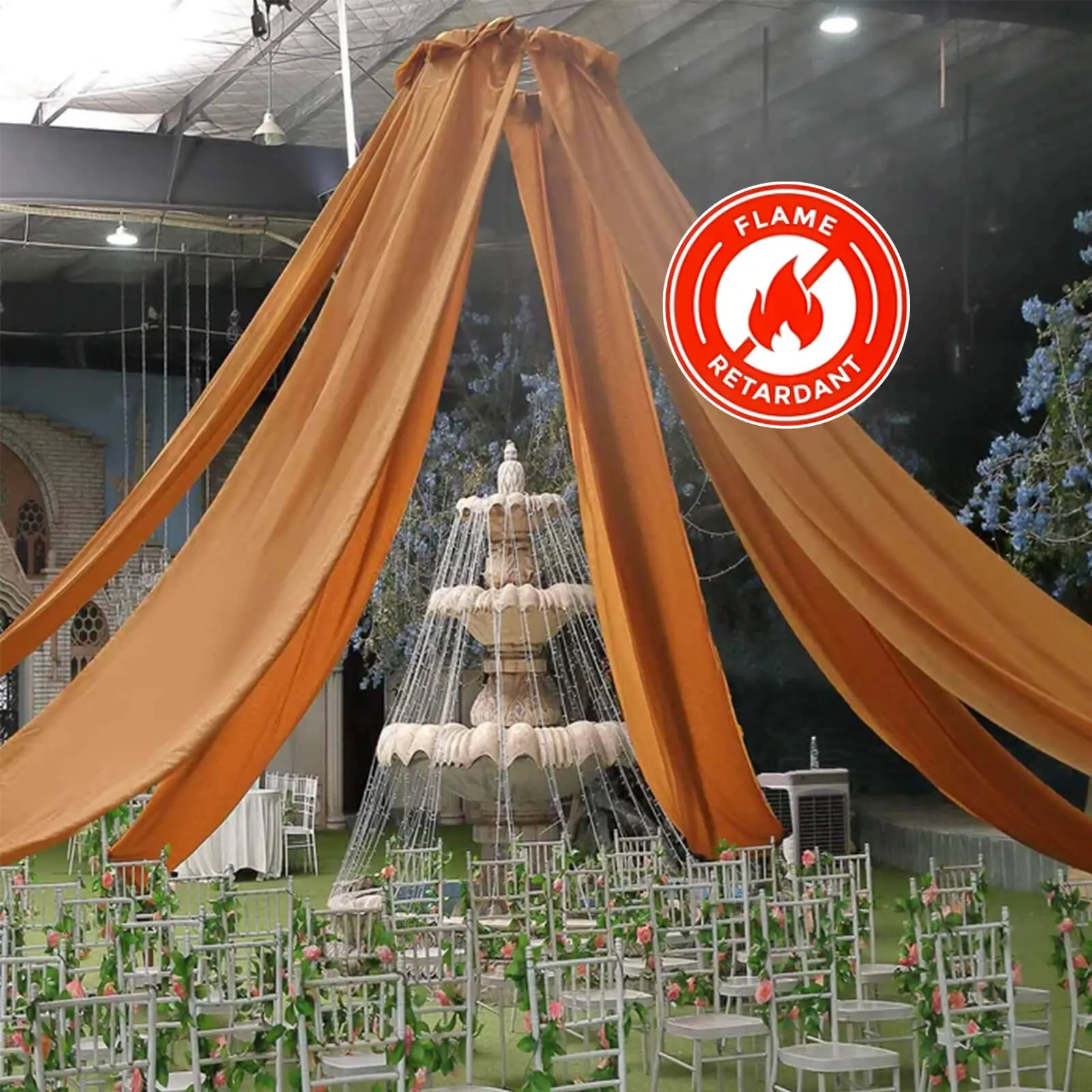 10ftx30ft Gold Sheer Ceiling Drape Curtain Panels, Durable Flame-Resistant Fabric Curtains and Nettings for Household Textile Use