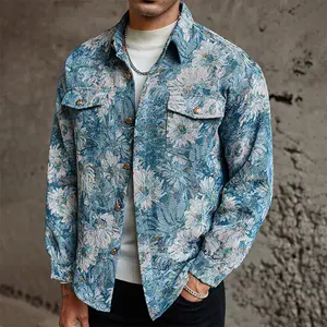 Lapel Retro Printed Jacket Men's Spring and Autumn Street Fashion Casual Button Jacket with Floral Design Coats