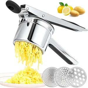 Potato Ricer Stainless Steel, Heavy Duty Potato Masher with Ergonomic Handle, Large 3 Interchangeable Discs Ricer for Mashed Potatoes Dishwasher Safe, Efficiently Make Fluffy Smooth Mashed Potatoes