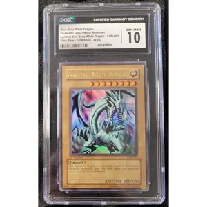 Yu-Gi-Oh Blue-Eyes White Dragon LOB-001 1st Edition Glossy CGC 10 Error Label