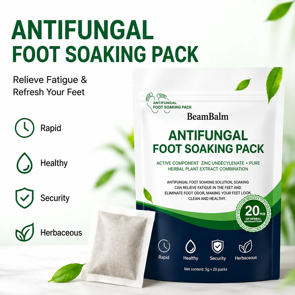 Antifungal Foot Soak Pack | Triple Action: Deodorizing, Itch-Relieving, & Antifungal | Herbal Foot Care | 20 Packs#SummerWins Foot Care Product Foot Care Aid, Cleansing, Daily Foot Odor Eliminator For Feet, Plant, Deodorizes Feet