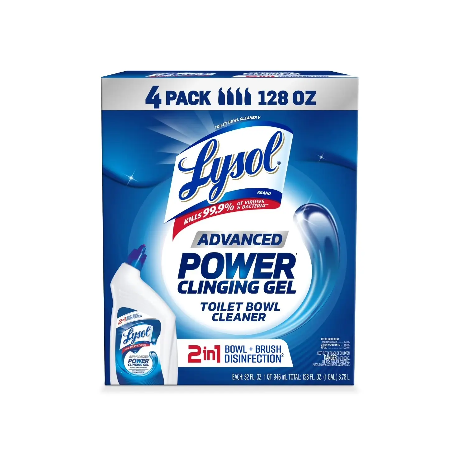 Lysol Advanced Antibacterial Liquid Toilet Bowl Cleaner Gel, 32 fl. oz. Each 4-Pack, Household Gunk Removal Toilet Cleaners for Bathroom & Everyday Use, Fresh Scent, Every Day Use