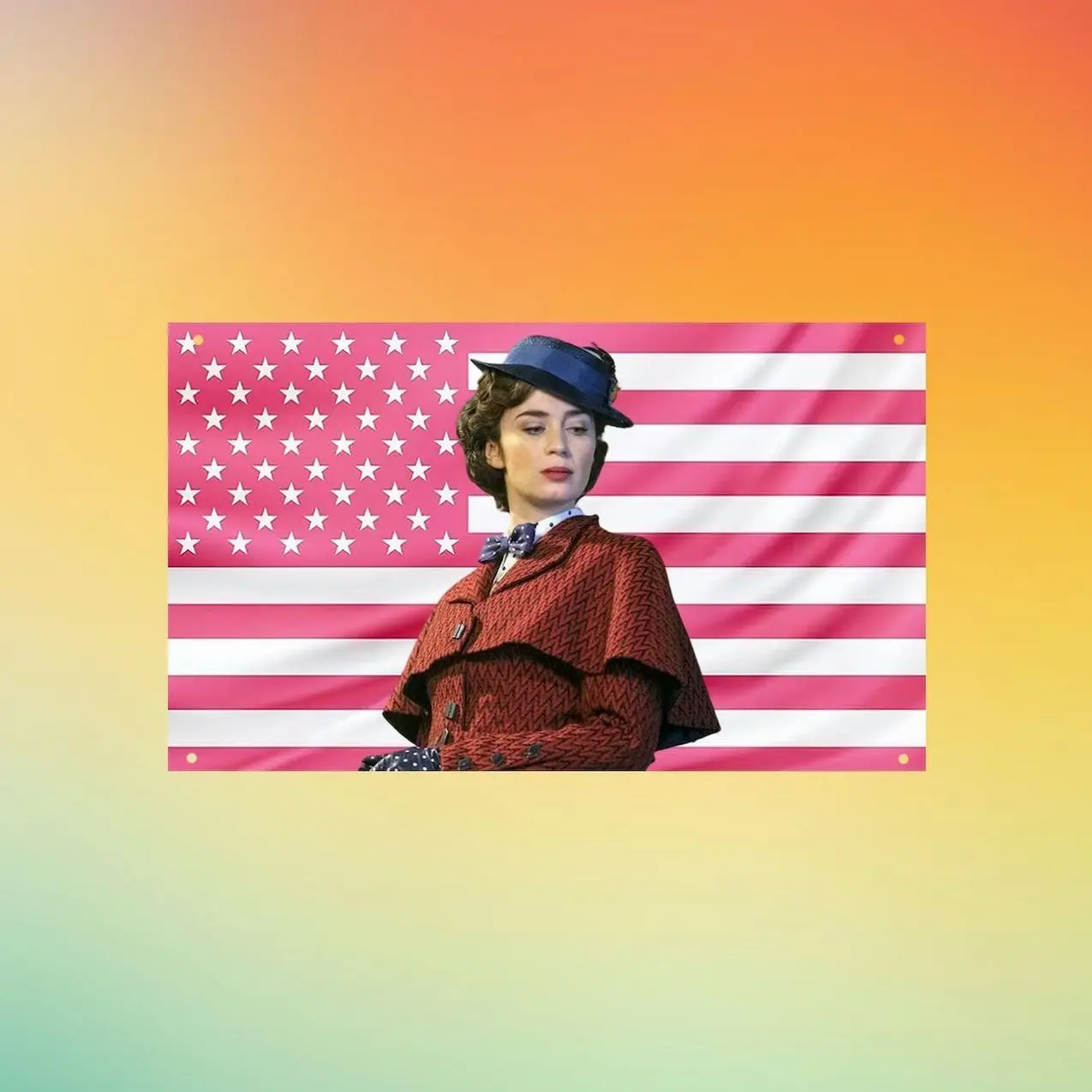 Mary Poppins Pink USA Flag Wall Tapestry, Emily Blunt Wall Flag, Disney Movie Room Decor, Whimsical Fan Gift
