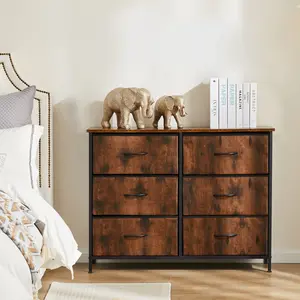 6-Drawer Fabric Dresser with Tower Design - Sturdy Metal Frame & Wood Tabletop, Easy Pull Handle,  4 Colors Available, Perfect for Bedroom, Hallway, Nursery, Entryway, or Closets