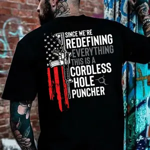 Cordless Hole Puncher T-shirt, Sweatshirt, Hoodie – Tactical Humor Gun Graphic T Shirt for Men – Patriotic Freedom Statement Sweatshirt