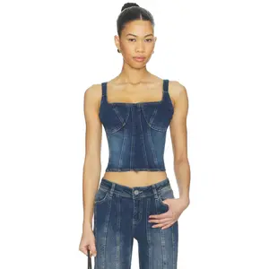 OW Collection Devin Denim Top in Dark Wash Denim