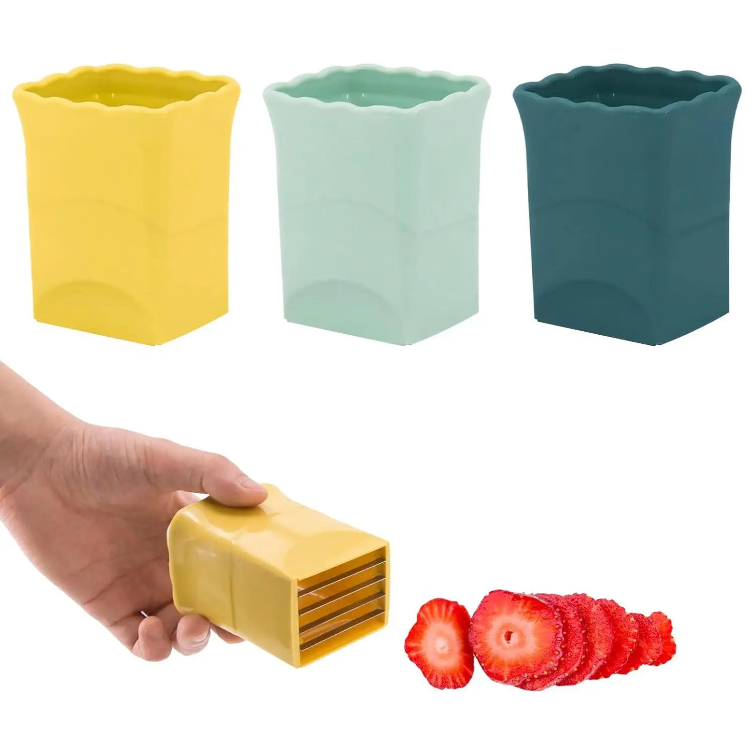 Strawberry Slicer, Multifunctional Cup Shaped Fruit Slicer for Banana Egg Sausage, Handheld Fruit Tools for Kitchen