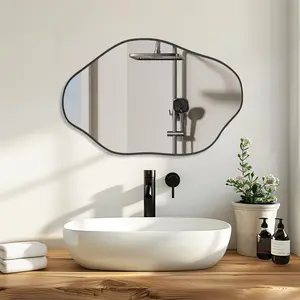 home decor Wall art Irregular Wall Mirror - Wall Mirrors Decorative 24"x36" Black Asymmetrical Mirror Tempered Glass Aviation Aluminum Alloy Frame for Bathroom, Bedroom, Living Room, Cloakroom, Entryway .wall art