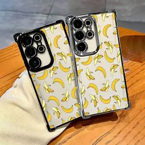 Phone Case: Fun Banana Tile Pattern New Transparent Phone Case for Samsung Galaxy S25/S25 Plus/S25 Ultra/S25 Edge/S24/S24 FE/S24 Plus/S24 Ultra/S23/S23+/S23 Ultra/S22/S22+/S22 Ultra/S21/S21 Pro/S21 Ultra/S20/S20 Plus/S20 Ultra, Shockproof Clear Soft