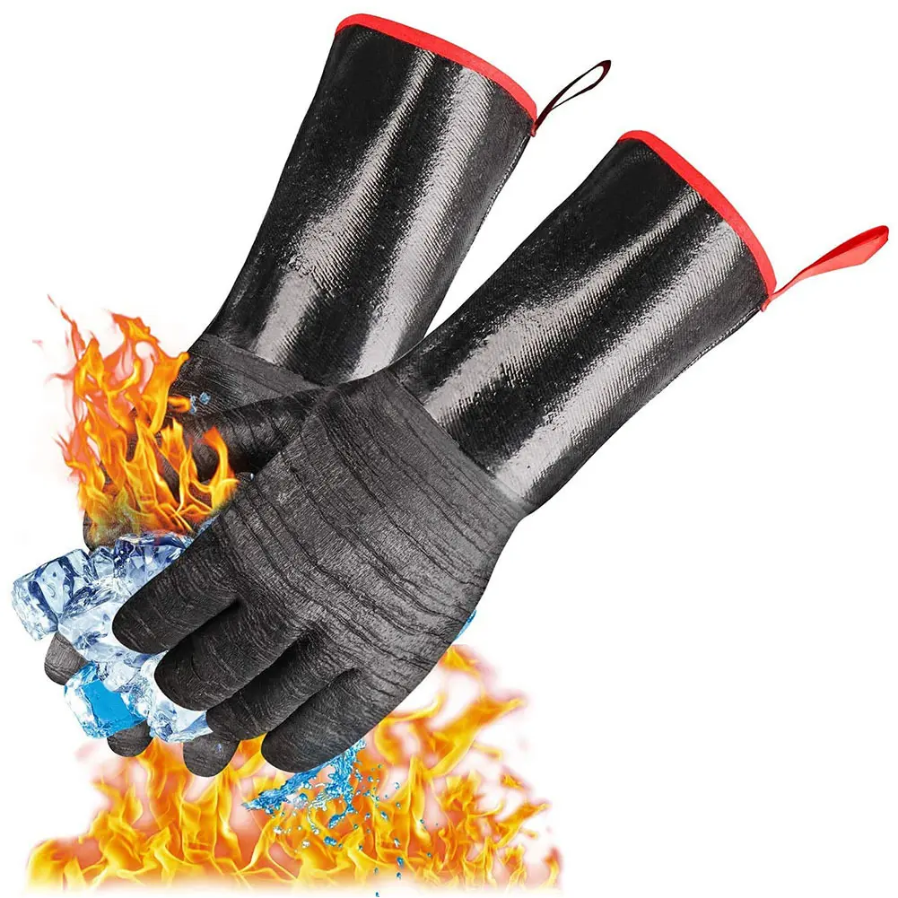 Long Sleeve Food-Grade Neoprene Grilling Gloves - Extreme Heat Resistant, Oil Resistant, Non-Slip Silicone Grip, Loose Fit, Easy to Clean for Fireplace, Hot Meat Handling, Heat Resistant Gloves