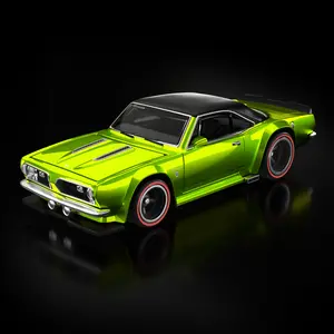 RLC Exclusive sELECTIONs 1968 Custom Plymouth Barracuda Lime Green with Red Wheels Classic Car Model United States Edition