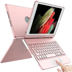 for iPad 9th Generation Case with Keyboard (10.2", 2021), Multi- Trackpad, 360? Rotatable Protective Cover for iPad Keyboard 9th/8th/7th Gen with Pencil Holder (Rose )