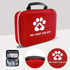 Portable Compact Carry Pet First Aid Kit - 91-Piece Emergency Travel Supplies for Dogs, Cats, Includes Scissors, Tweezers, Suitable for Camping