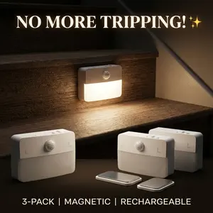 Say Goodbye to Darkness! 3-Pack Smart Motion Sensor LED Lights - Rechargeable Wireless Night Lights for Closets & Stairs, Eye-Friendly Warm Glow, Easy Magnetic Install lamp outdoorfun
