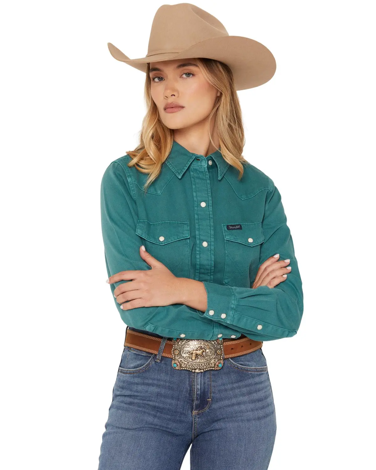 Wrangler Women's Retro Women'S Solid Long Sleeve Snap Denim Shirt - 112382675