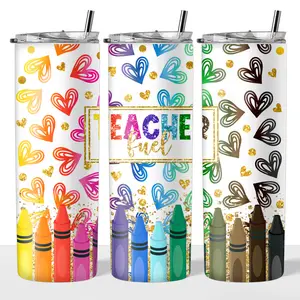 Teacher Crayons 20oz Steel Insulated Tumbler with Clear Lid and Reusable Straw - Flasks, Drinkware