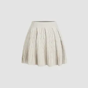 Cider [size 2-26] Cable Knit Middle Waist Solid Mini Skirt