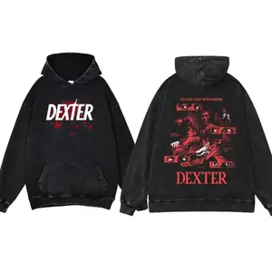Dexter TV Show Hoodie, Red and Black Blood Splatter, He’s Got a Way with Murder, Vintage TV Show Graphic Hoodie for Dexter Fans 7