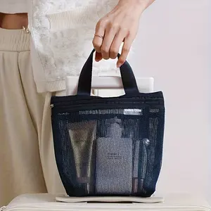 1pc Portable Mesh Storage Bag with Handle, Handheld Shower Tote Makeup Bag with Zip, Net Bag, Makeup Organizer Pouch, Fitness Organizer Perfect for Home Storage Travel and Gym, Ideal Holiday Gift