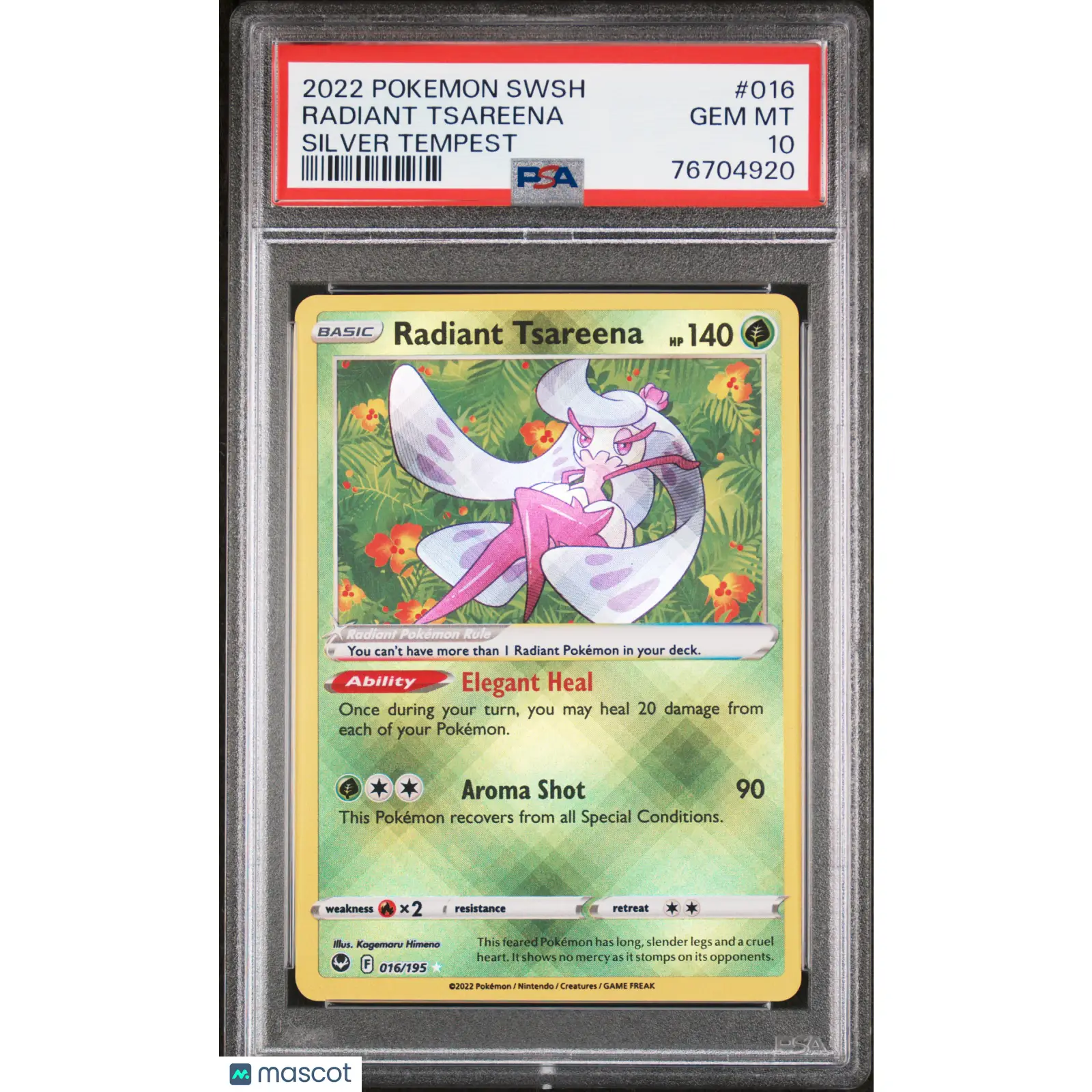 PSA 2022 Pokémon Radiant Tsareena #016 Silver Tempest 10 GEM MINT Graded Card