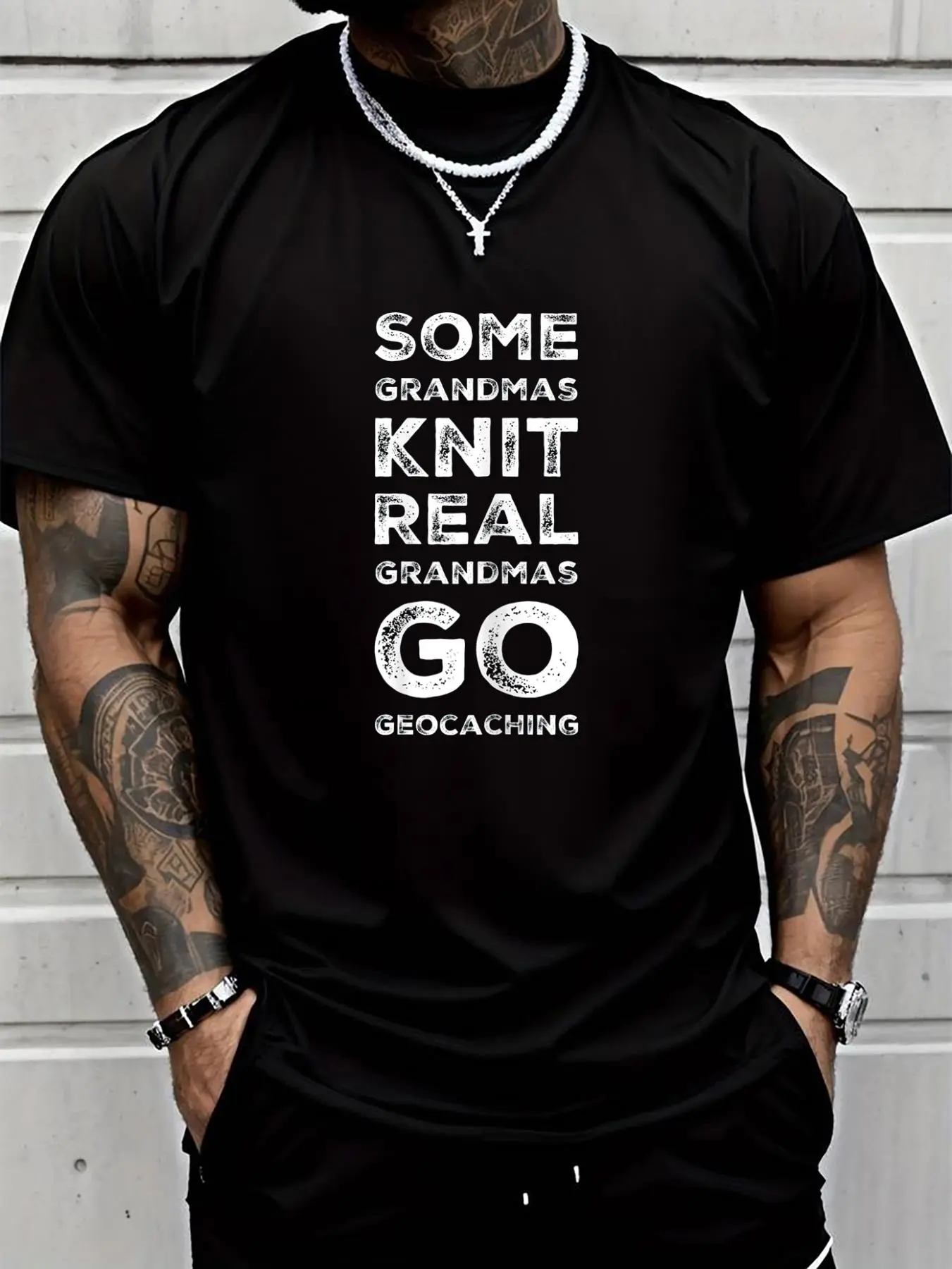 100% cotton Funny Geocaching Real Grandmas Geocacher T-Shirt Men Graphic T-Shirt Cotton Print short Sleeve Casual Top, Summer Tee Mens Tops