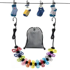 Travel Clothesline Retractable Portable with 12 Clips Plastic Non-Slip Retractable Clothesline for Home Travel Outdoor Hanging