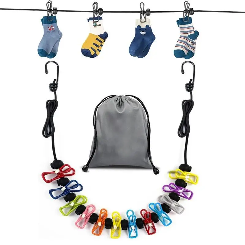 Travel Clothesline Retractable Portable with 12 Clips Plastic Non-Slip Retractable Clothesline for Home Travel Outdoor Hanging