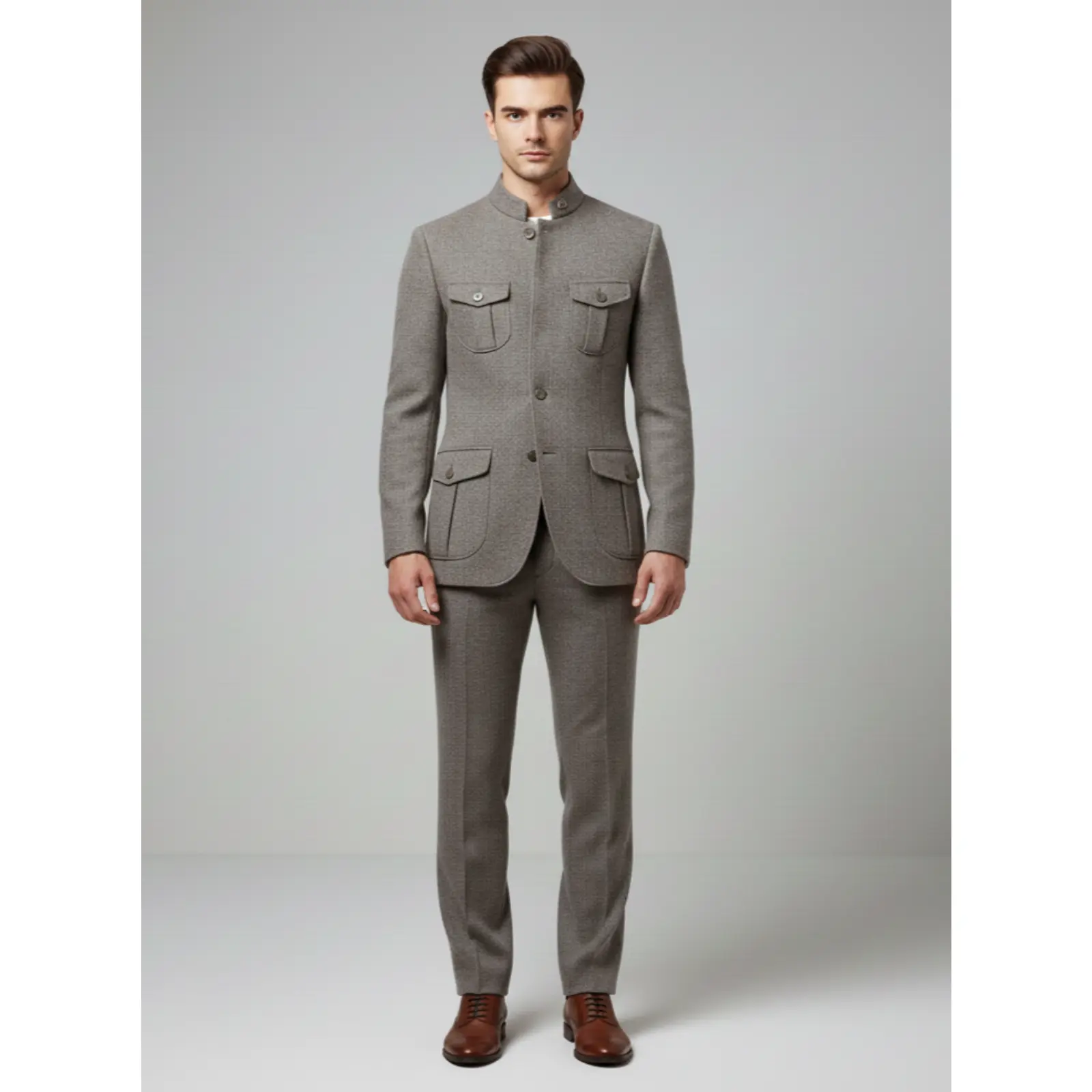 Herringbone Stand-Collar Sport Coat