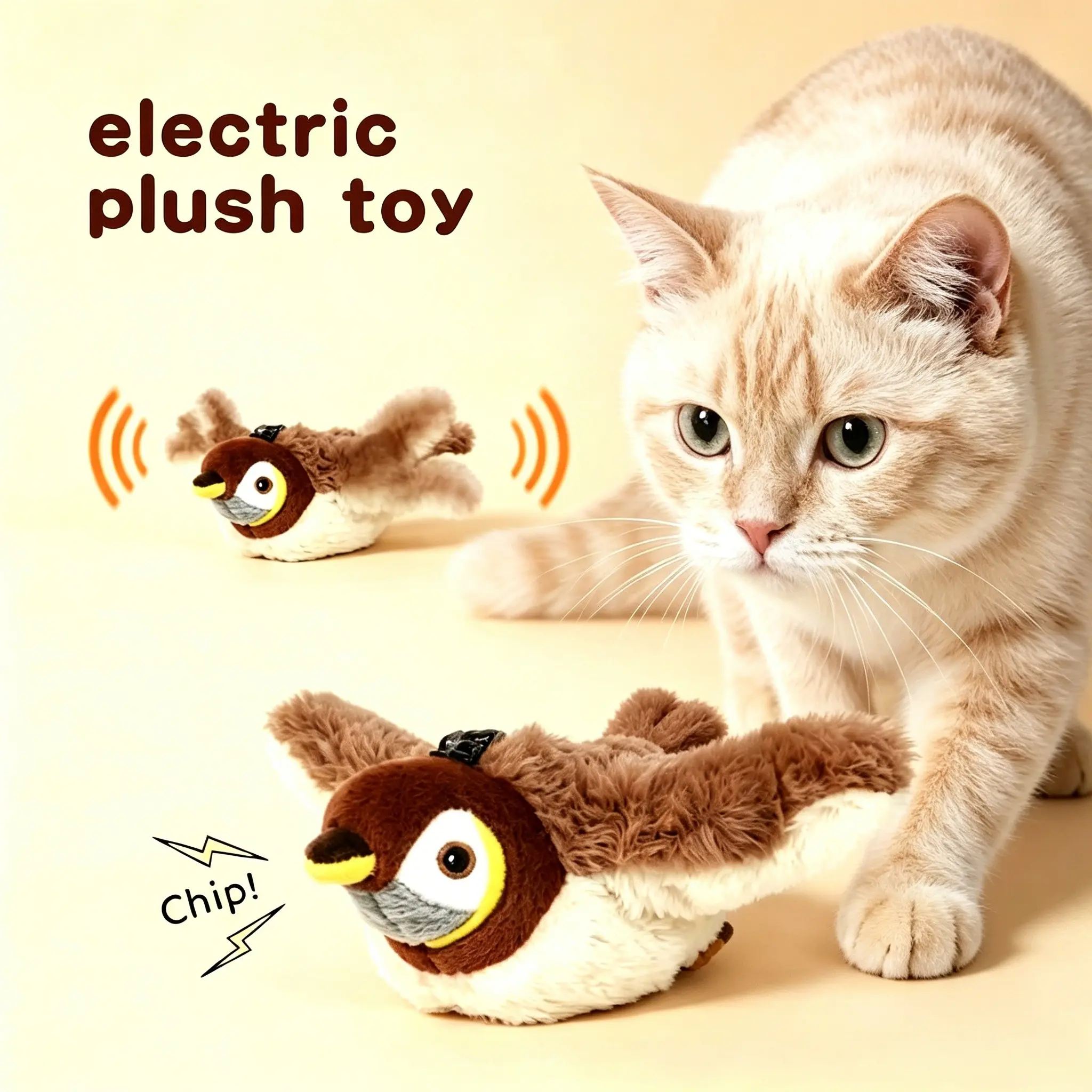 1count Cats' Plush Toys, Flying Bird Cat Toy, Interactive Chirping Bird Toy, Flapping Wings for Adult Cats or Small Dogs
