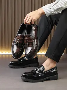 Men's PU Leather Round Toe Loafers, Casual Fashion Classic Shoes, Plain Pattern, Less Than Ankle Height, All Seasons Wear, Large Size Available