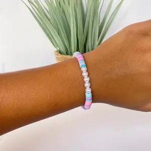 Tropic cotton candy pearl bracelet | Beaded bracelet | pearl beads | clay beads | Heishi Bead Bracelets