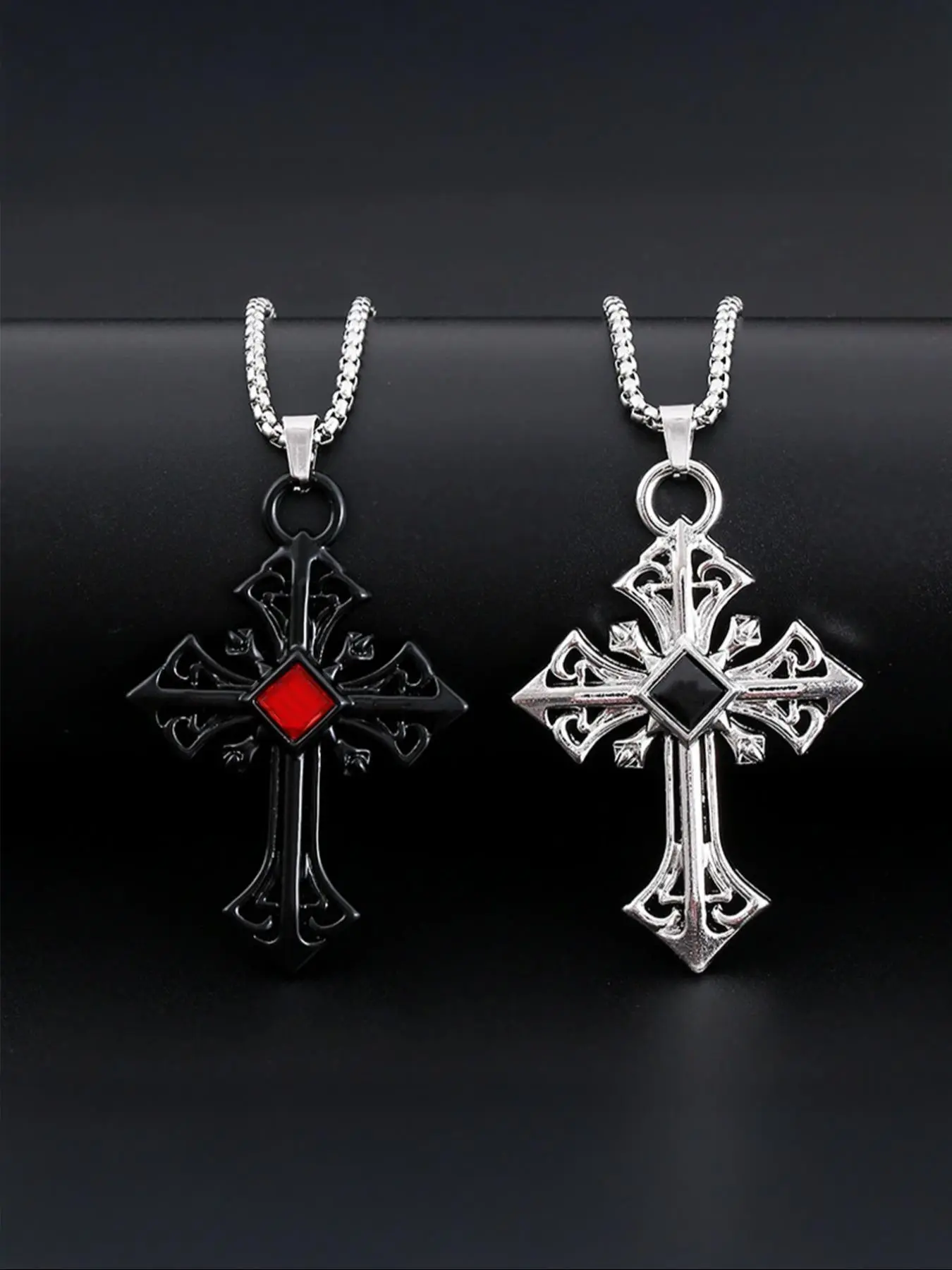 Rhinestone Decor Cross Pendant Necklace for Men & Women, Stainless Steel Jewelry for Party, Daily Clothing Decor, Trendy All-match & Exquisite Jewelry for Birthday Gift Rhinestone Decorated Necklace