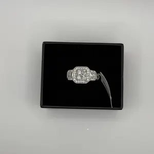 Elegant Sterling Silver Cushion-Cut Halo with Sparkling Accents in Black Box