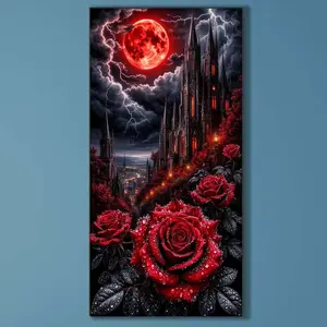 5D DIY Full Diamond Round Diamond Painting Kit - Diamond Art Painting Set Rose, Castle, Red Moon Mosaic, Canvas - DIY Decorative Painting Crafts, Home Wall Decor, Perfect for Valentine's Day, Independence Day, Birthday and Anniversary Gifts.