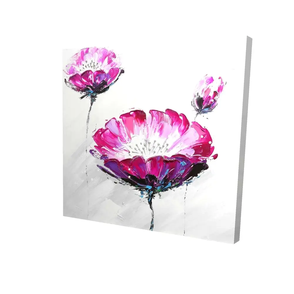 Begin Home Decor 2080-2424-FL60 24 x 24 in. Gray Bedroom Canvas - Pink Wild Flowers Botanical Decor