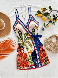 Women's Floral Print Casual Cami Dress, Boho Sleeveless Spaghetti Strap Dress for Beach Holiday Vacation, Ladies Summer Clothes