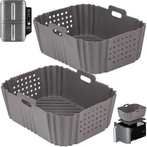 Air Fryer Liners for SL401 Double Stack 2 Basket Air Fryer, Rectangle Perforated Liners for Dual Air Fryers, XL Size