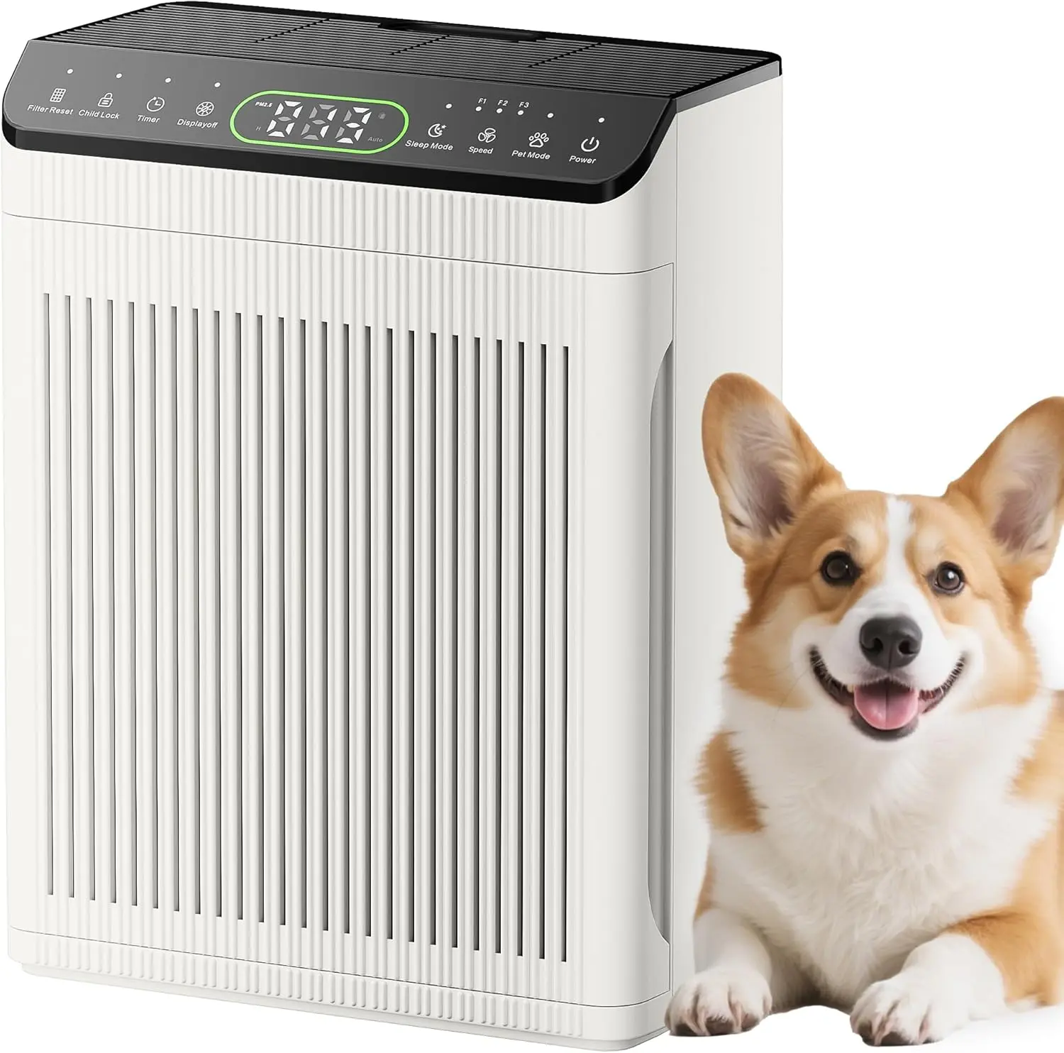 Air Purifiers for Home Pets Up to 2200Ft² Pre-Filter Washable, Ivory | HEPA Filter for Wildfire Smoke, PM2.5 Air Quality Monitor, Air Purifier Large Room for Pet Dander Hair Odor Dust, 1Pack