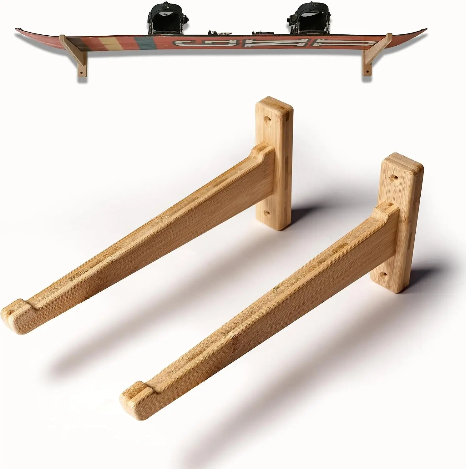 Bamboo Snowboard Wall Mount Space-Saving Storage Rack for Small Spaces Fits Boards with Bindings Ideal for Home Apartment Dorm