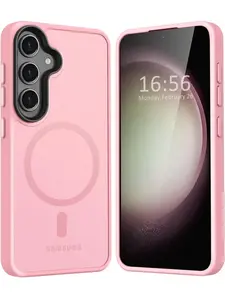 For Samsung Galaxy S24 S24 Plus S24 Ultra MagSafe Shockproof Protective Clear Case Cover (Pink)