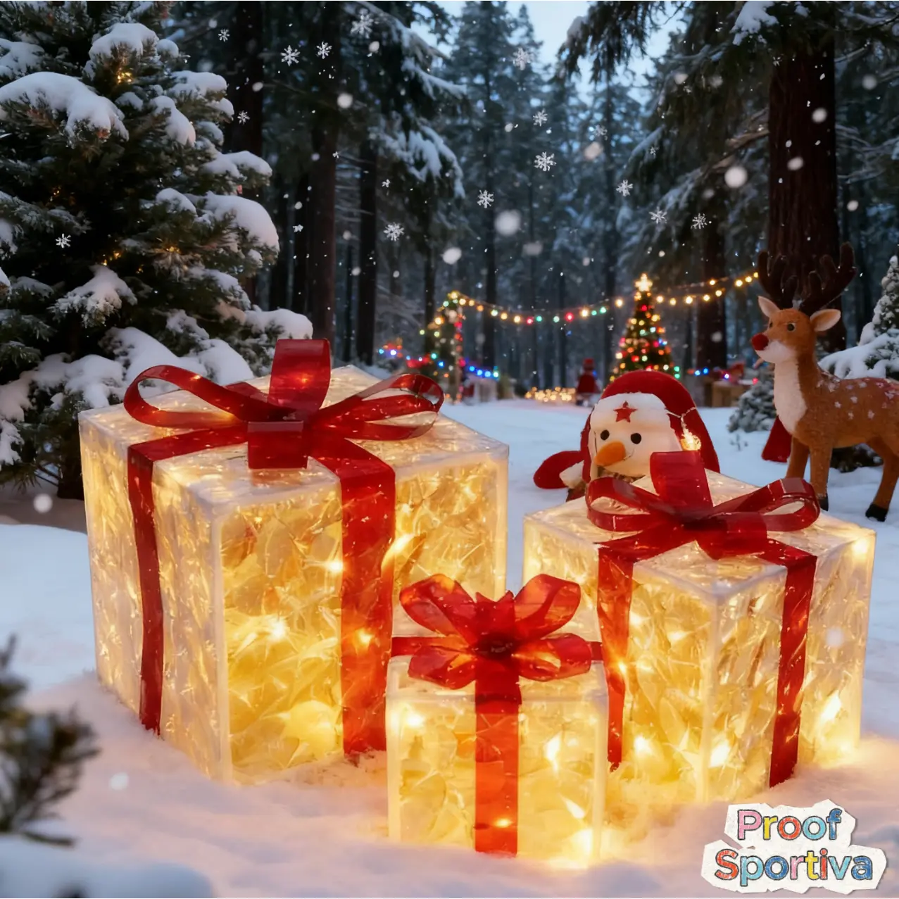 3pc 8 Modes Christmas Light Gift Box Set with Remote Control Warm Glowing Lights AA Battery Powered Festive Ribbon Decor DIY Crafts Assembly for Indoor Outdoor Battery Not Included