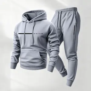 Men's Dream Letter Print Hoodie and Drawstring Sweatpants Set, Menswear, Casual Athletic Long Sleeve Hooded Jacket & Trousers for Fall & Winter, Men's Clothing for Daily Wear, Sportswear Indoor Outdoor, Tracksuit, Athleisure Summer Clothes
