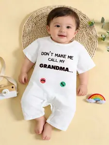 Summer Cute Letter Print Round Neck Jumpsuit for Newborn Babies, Slim-Fitting Short Sleeve H-Type for All Seasons