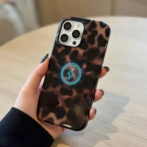 Tortoise Shell Leopard Print MagSafe Compatible Phone Case for iPhone 17 16 15Pro Max - Amber Brown Shockproof TPU Hard PC Protective Cover for Women Girls