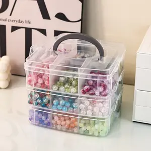 Multi-layer Clear Bead Storage Box with Handle Dividers DIY Jewelry Organizer for Bracelets Necklaces Crafts Supplies Jewelry Storage Unit