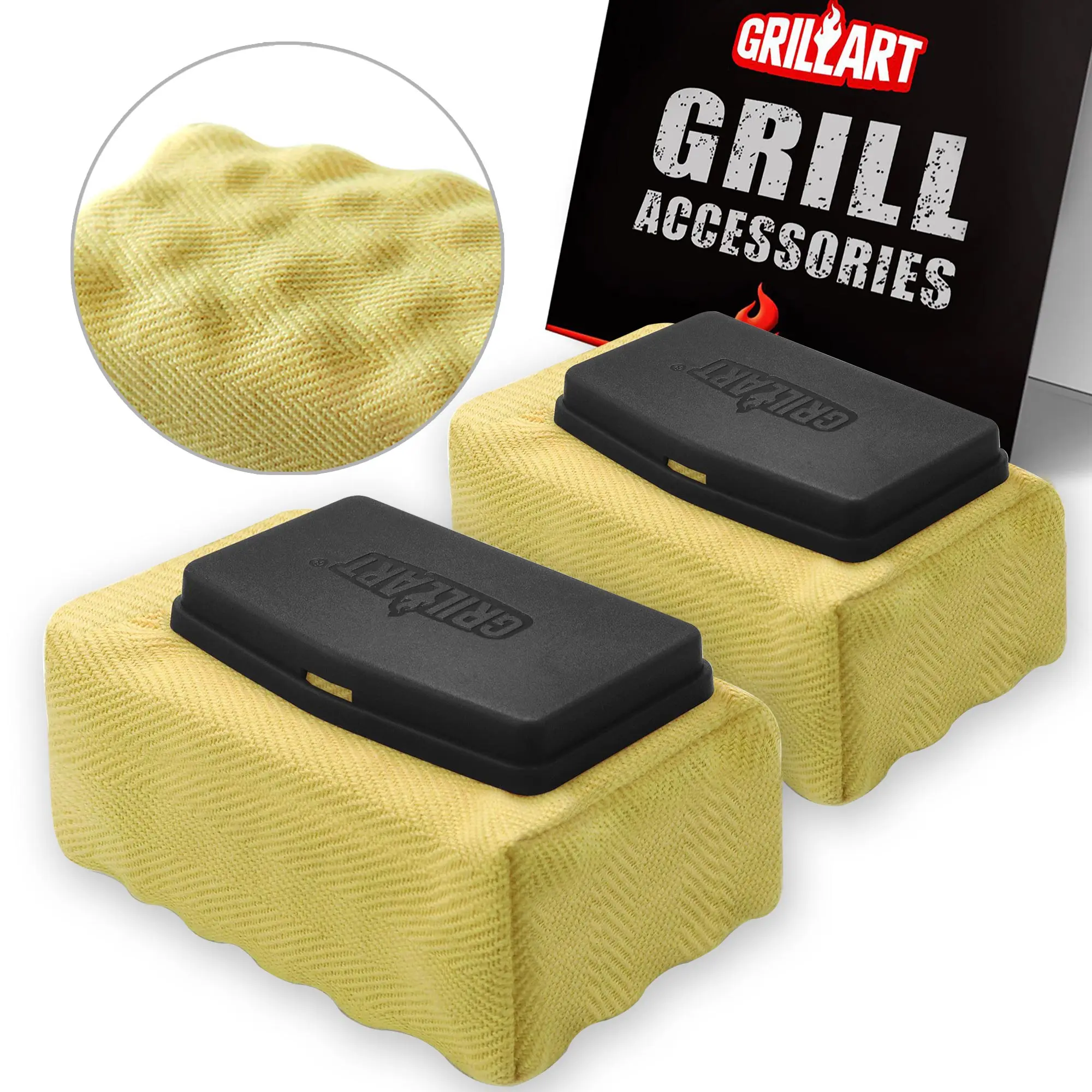 GRILLART Grill Brush Bristle Free, Upgraded Safe BBQ Replaceable Cleaning Head/Pad, 2 Pack, Unique Seamless-Fitting Scraper Tool for Cast Iron/Stainless-Steel Grates-Black