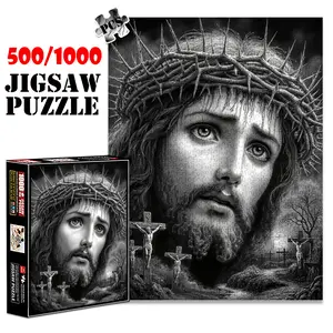 1pc 1000 piece adult puzzle 70x50cm Jesus with Crown of Thorns and Crosses 500 pieces of paper jigsaw puzzle, suitable for adults and families, large-scale DIY puzzle interactive toy games, birthd