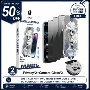2 Pack Anti-Spy Privacy & Crystal Clear Screen Protector with Camera Lens Film for iPhone 17/16/15 Pro and Max, Dust-Free Bubble-Free Installation Tool, 9H Tempered Glass Case Friendly Cover privacy guard accessory