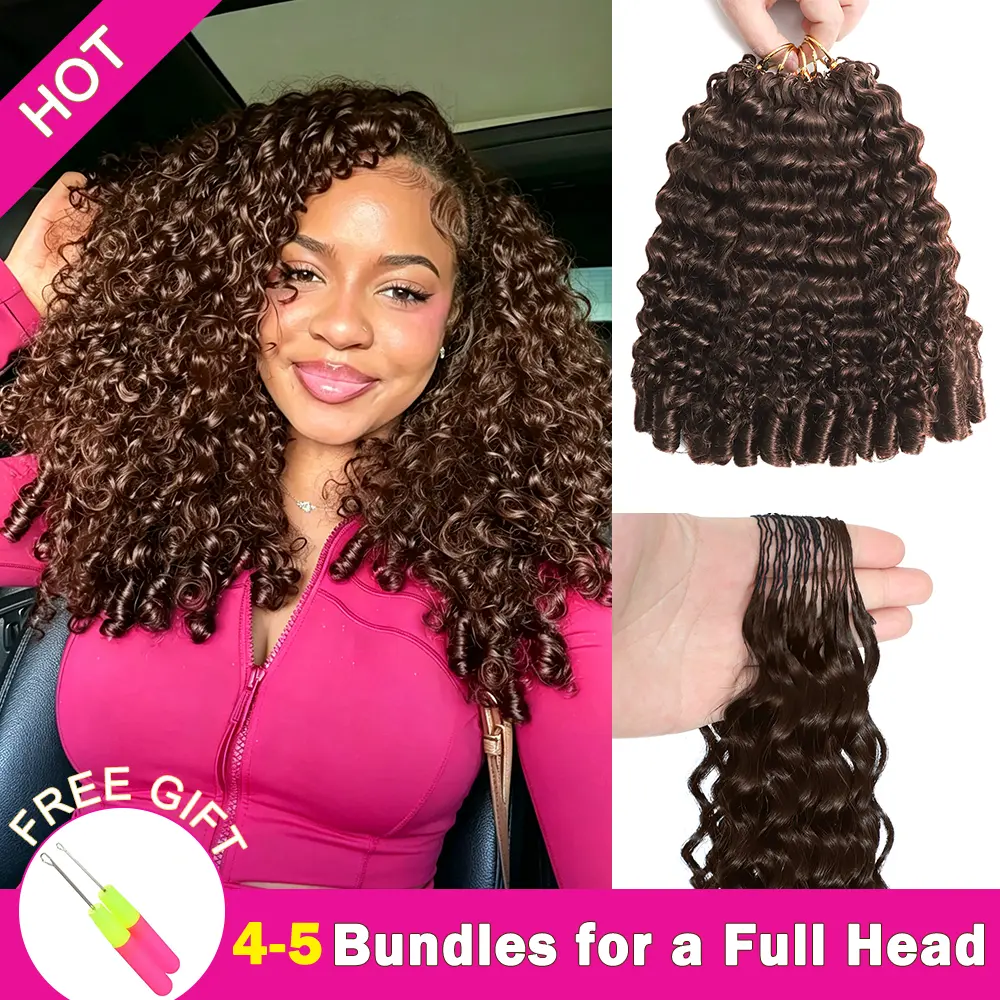 【New Color】Asakiss #4 Chocolate Brown Crochet Human Hair Burmese Curly Highlight Honey Blonde 99J Crochet Human Hair for Miracle Knots Knotless Pre-Separated 50g/Pack 40 Strands/Pack Time-Saving 4-5 Packs for Full Head Summer Vacation Protective Styles