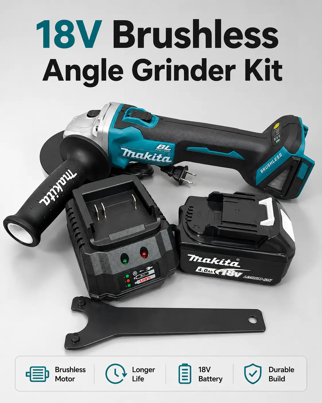 Compact Makita Electric Goddess DGA404 125MM Cordless Angle Grinder: Brushless Variable Speed Cutting Machine